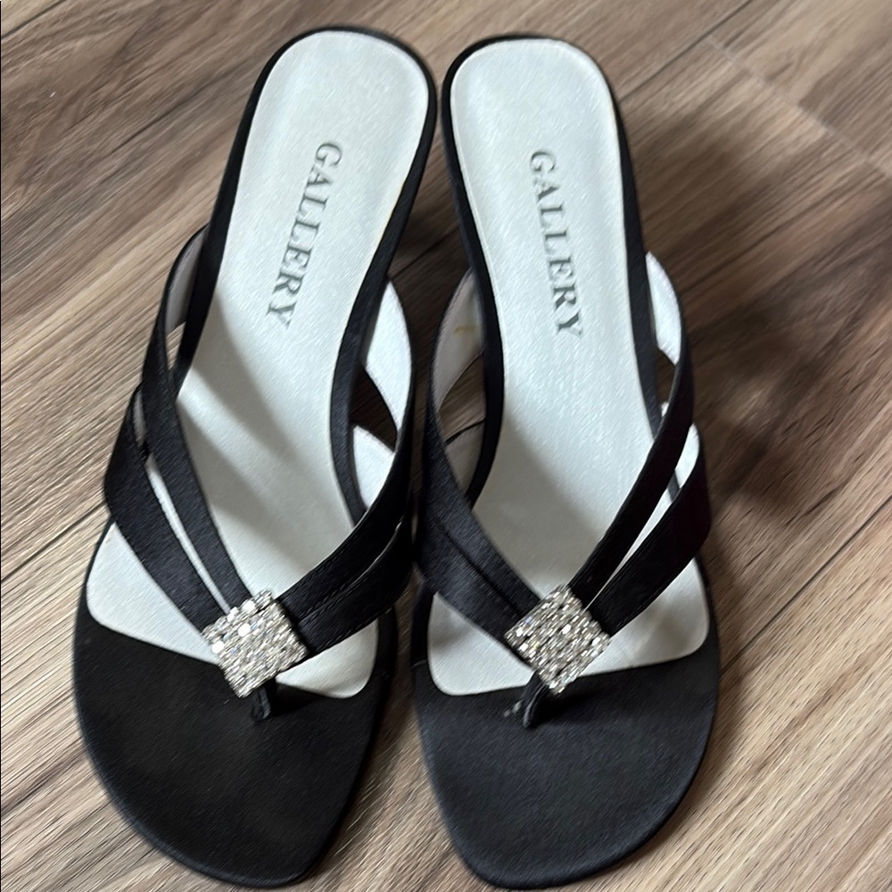 Gallery Black Women's Sandals with Rhinestone Accent